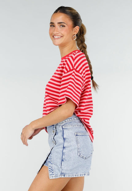 NEW290426 Rood Roze Gestreept T-shirt