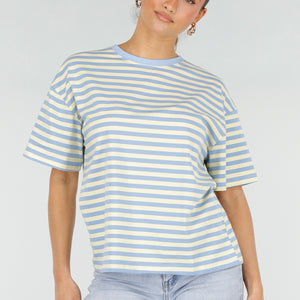 NEW290426 Geel Blauw Gestreept T-shirt