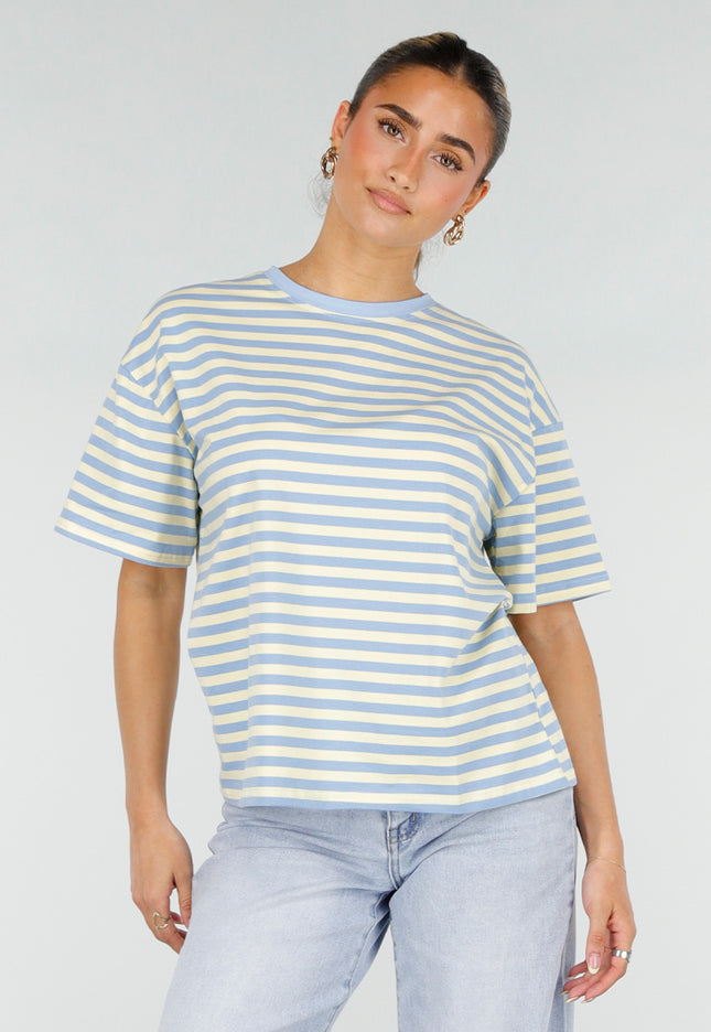 NEW290426 Geel Blauw Gestreept T-shirt