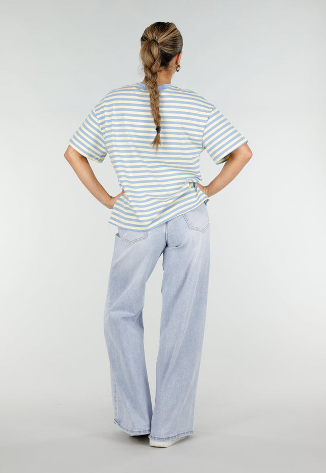 NEW290426 Geel Blauw Gestreept T-shirt
