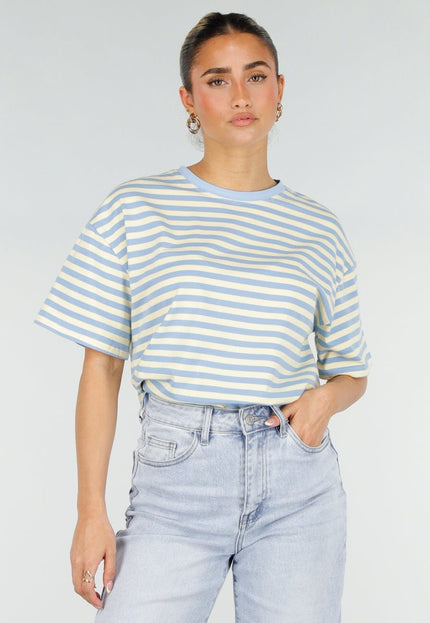 NEW290426 Geel Blauw Gestreept T-shirt