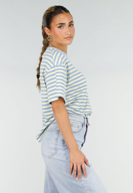 NEW290426 Geel Blauw Gestreept T-shirt