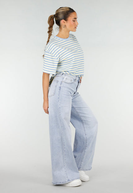 NEW290426 Geel Blauw Gestreept T-shirt