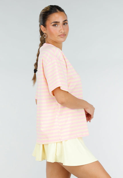 NEW290426 Roze Geel Gestreept Oversized T-shirt
