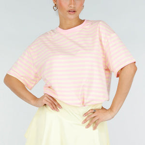 NEW290426 Roze Geel Gestreept Oversized T-shirt