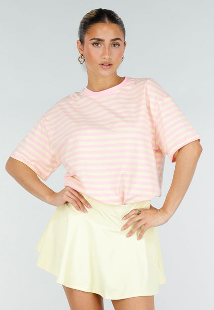 NEW290426 Roze Geel Gestreept Oversized T-shirt