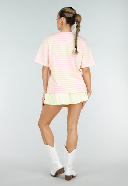 NEW290426 Roze Geel Gestreept Oversized T-shirt