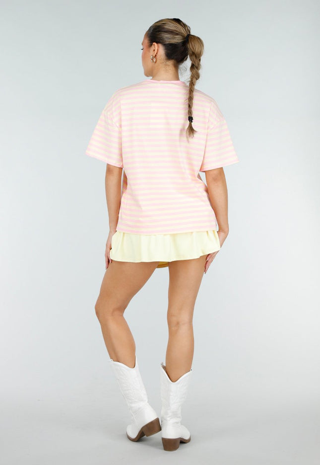 NEW290426 Roze Geel Gestreept Oversized T-shirt