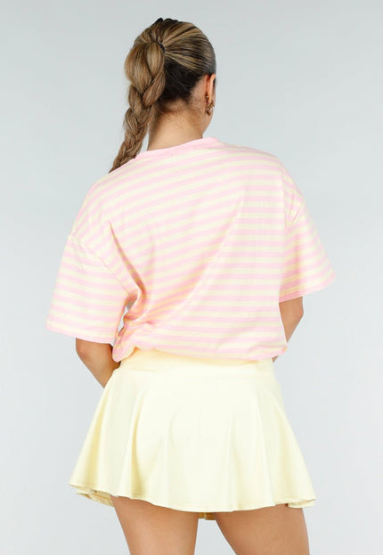 NEW290426 Roze Geel Gestreept Oversized T-shirt
