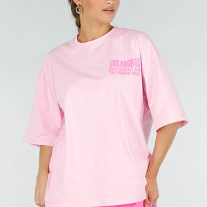 NEW290426 Roze Oversized T-shirt met Tekstprint