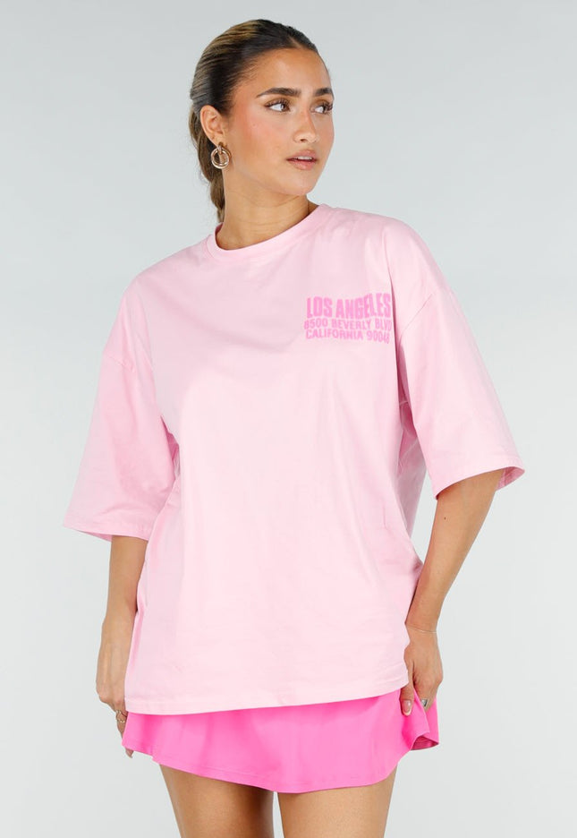 NEW290426 Roze Oversized T-shirt met Tekstprint