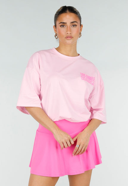NEW290426 Roze Oversized T-shirt met Tekstprint