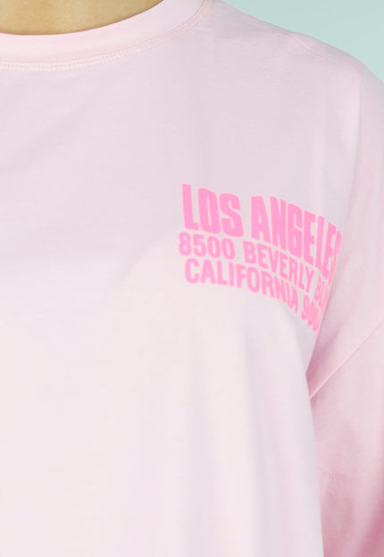 NEW290426 Roze Oversized T-shirt met Tekstprint