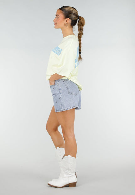 NEW290426 Lichtgeel Oversized T-shirt met Tekst