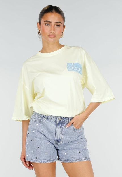 NEW290426 Lichtgeel Oversized T-shirt met Tekst