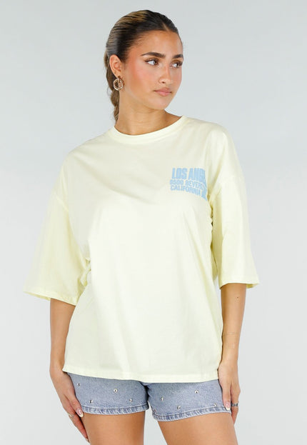 NEW290426 Lichtgeel Oversized T-shirt met Tekst