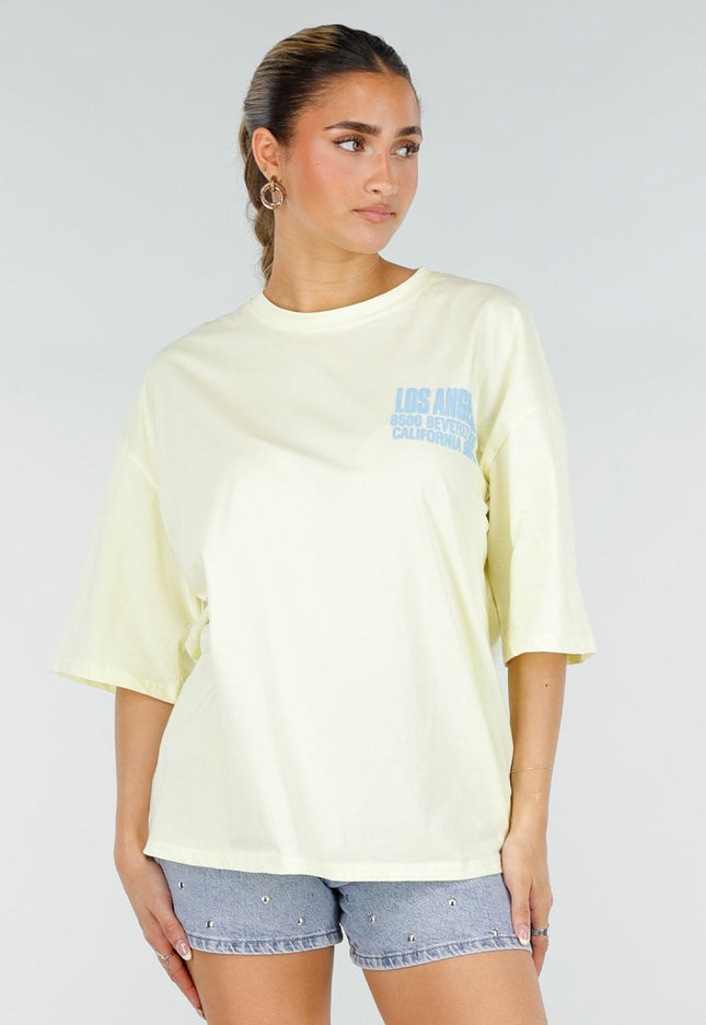 NEW290426 Lichtgeel Oversized T-shirt met Tekst