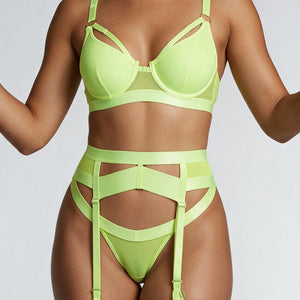 Neon Geel 5-Delig Mesh Lingerie Setje