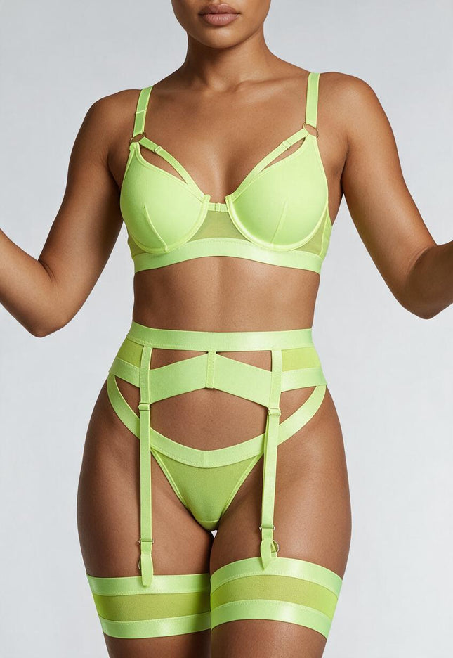 Neon Geel 5-Delig Mesh Lingerie Setje