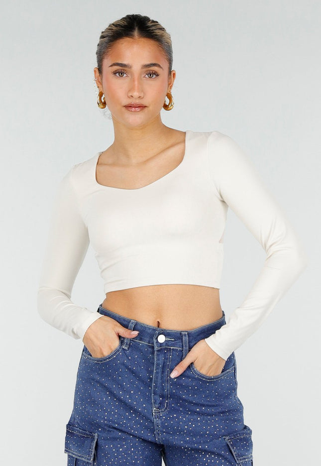 NEW010426 Beige Crop Top met Mesh Rug  en Pads