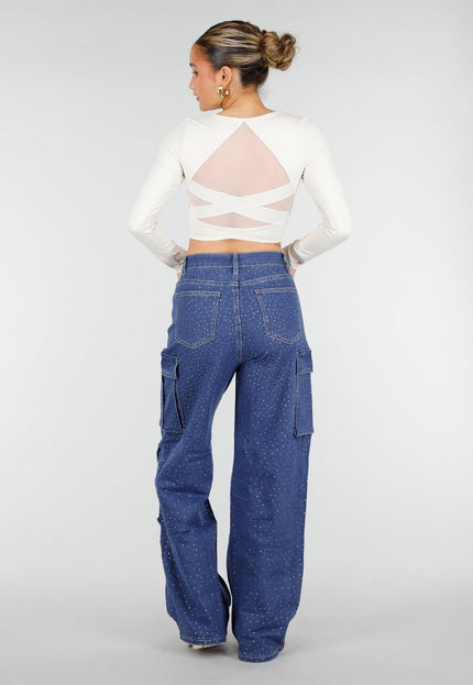 NEW010426 Beige Crop Top met Mesh Rug  en Pads
