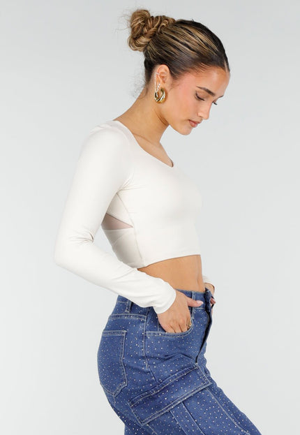 NEW010426 Beige Crop Top met Mesh Rug  en Pads