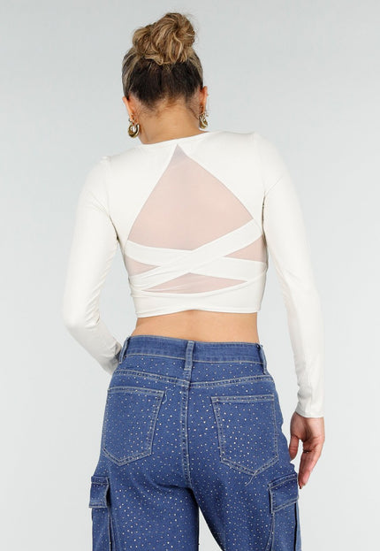 NEW010426 Beige Crop Top met Mesh Rug  en Pads