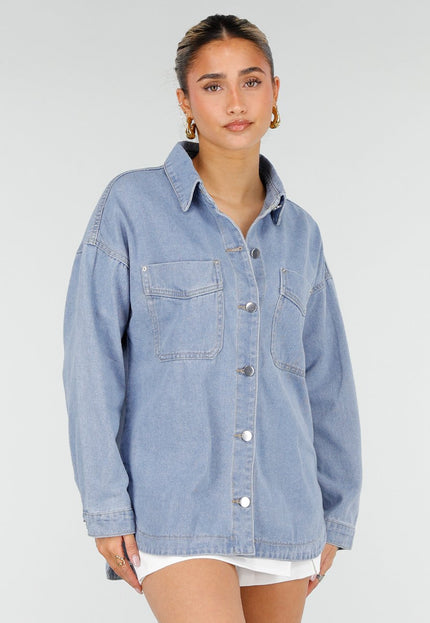 NEW010426 Blauwe Denim Blouse met Lange Mouwen