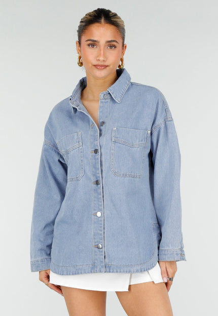 NEW010426 Blauwe Denim Blouse met Lange Mouwen