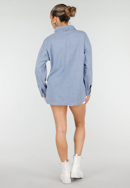 NEW010426 Blauwe Denim Blouse met Lange Mouwen