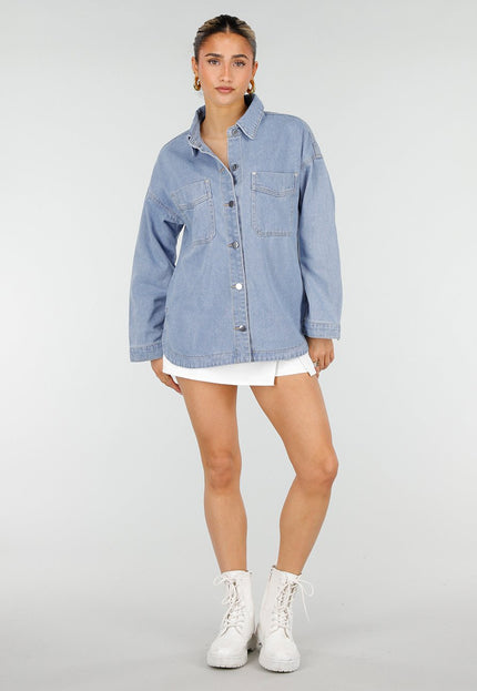 NEW010426 Blauwe Denim Blouse met Lange Mouwen