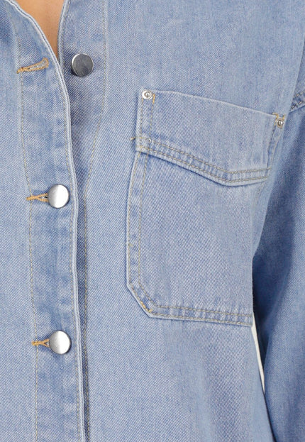 NEW010426 Blauwe Denim Blouse met Lange Mouwen