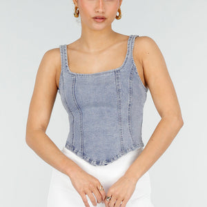 NEW010426 Blauwe Denim Korset Top