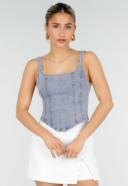 NEW010426 Blauwe Denim Korset Top