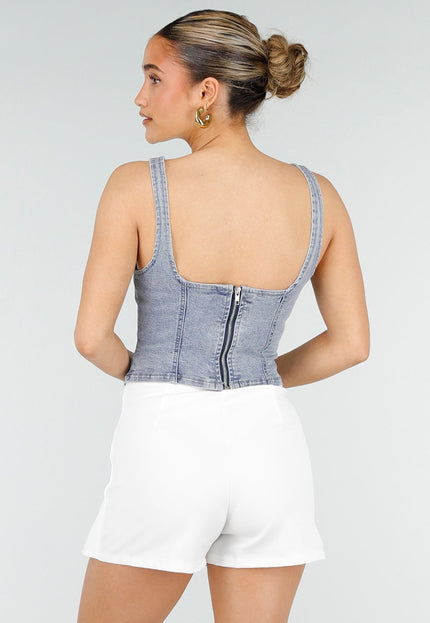 NEW010426 Blauwe Denim Korset Top