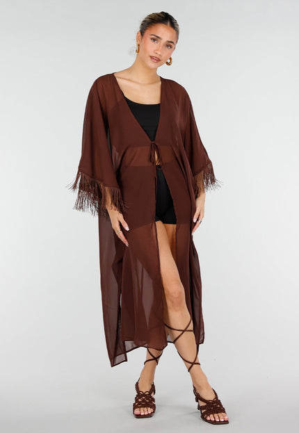 NEW010426 Bruine Kimono met Franjes