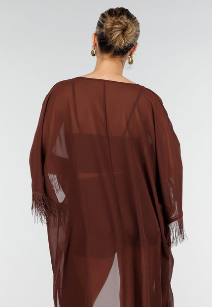 NEW010426 Bruine Kimono met Franjes
