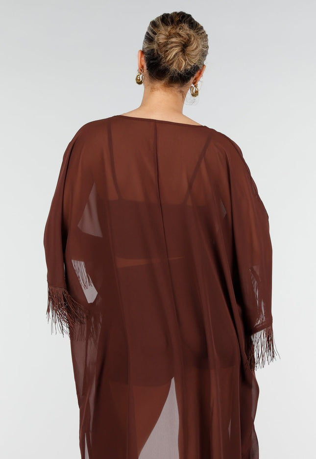 NEW010426 Bruine Kimono met Franjes