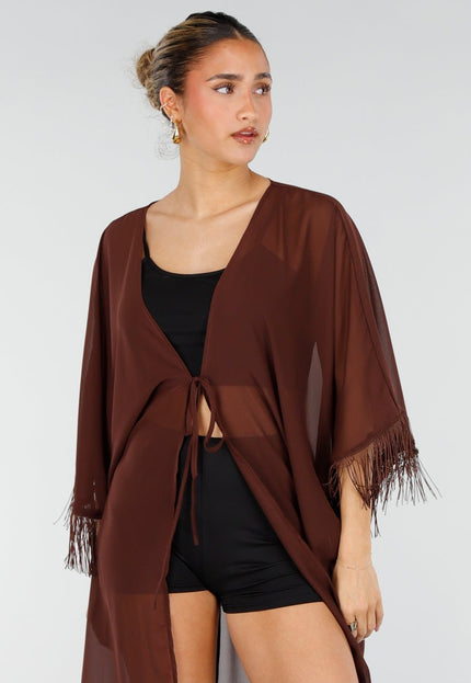 NEW010426 Bruine Kimono met Franjes