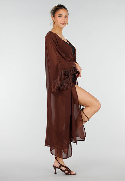 NEW010426 Bruine Kimono met Franjes