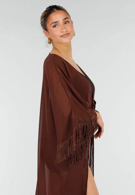 NEW010426 Bruine Kimono met Franjes