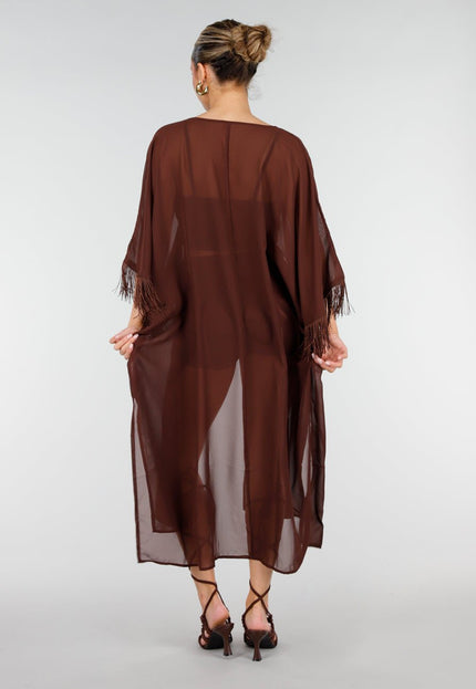 NEW010426 Bruine Kimono met Franjes