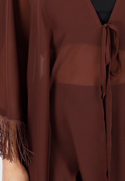 NEW010426 Bruine Kimono met Franjes
