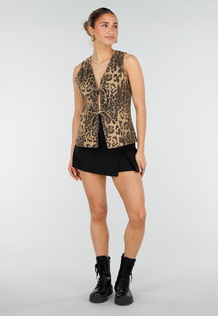 NEW010426 Bruine Leopard Print Denim Top