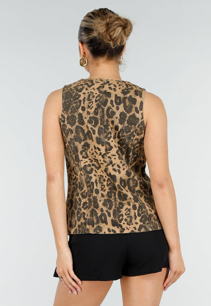 NEW010426 Bruine Leopard Print Denim Top