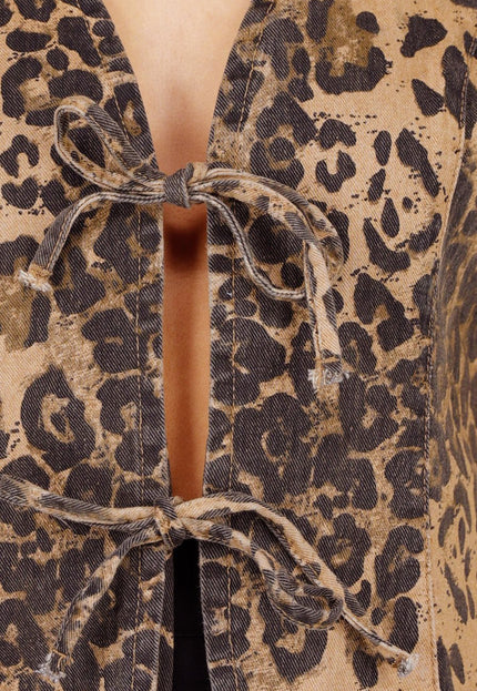 NEW010426 Bruine Leopard Print Denim Top