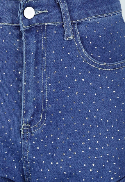 NEW010426 Denim Cargo Jeans met Strass en Wide Leg