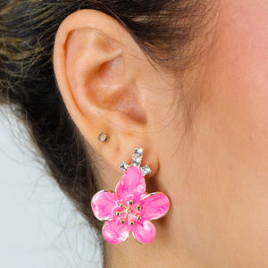 NEW010426 Gouden Oorbellen met Roze Bloem