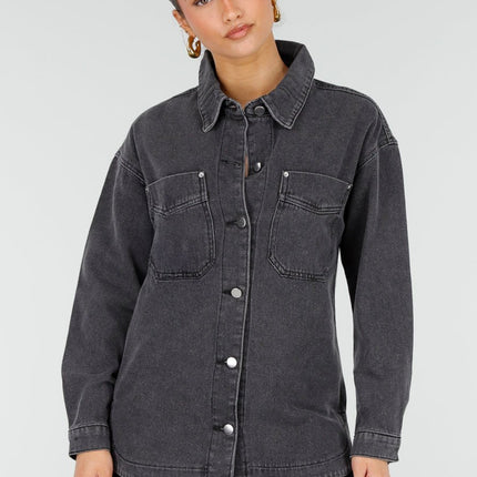 NEW010426 Grijze Denim Blouse met Drukknopen