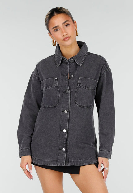 NEW010426 Grijze Denim Blouse met Drukknopen